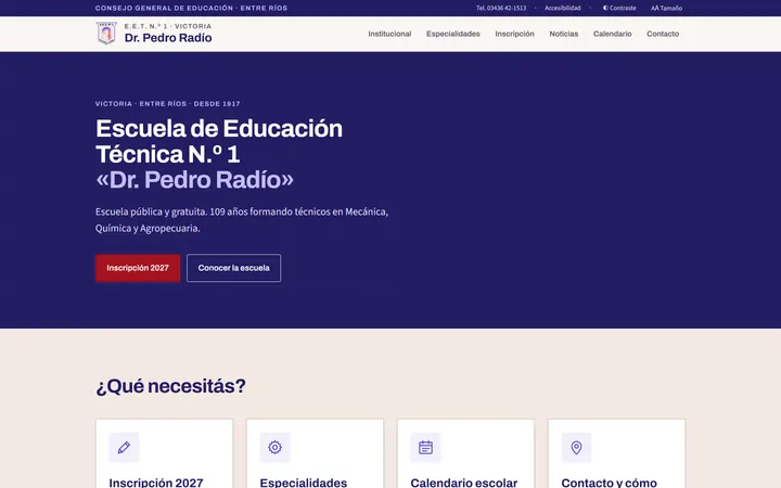 Captura del sitio de Escuela Técnica N.º 1 de Victoria